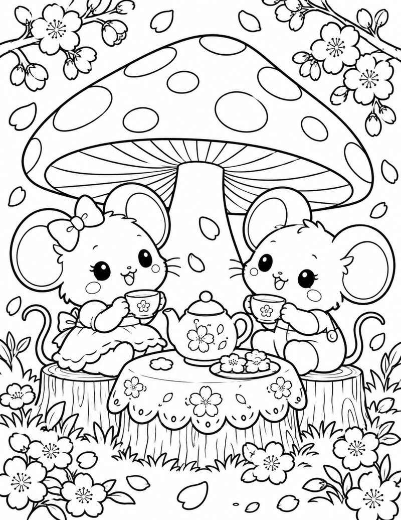 Spring sample: mice tea party under a mushroom