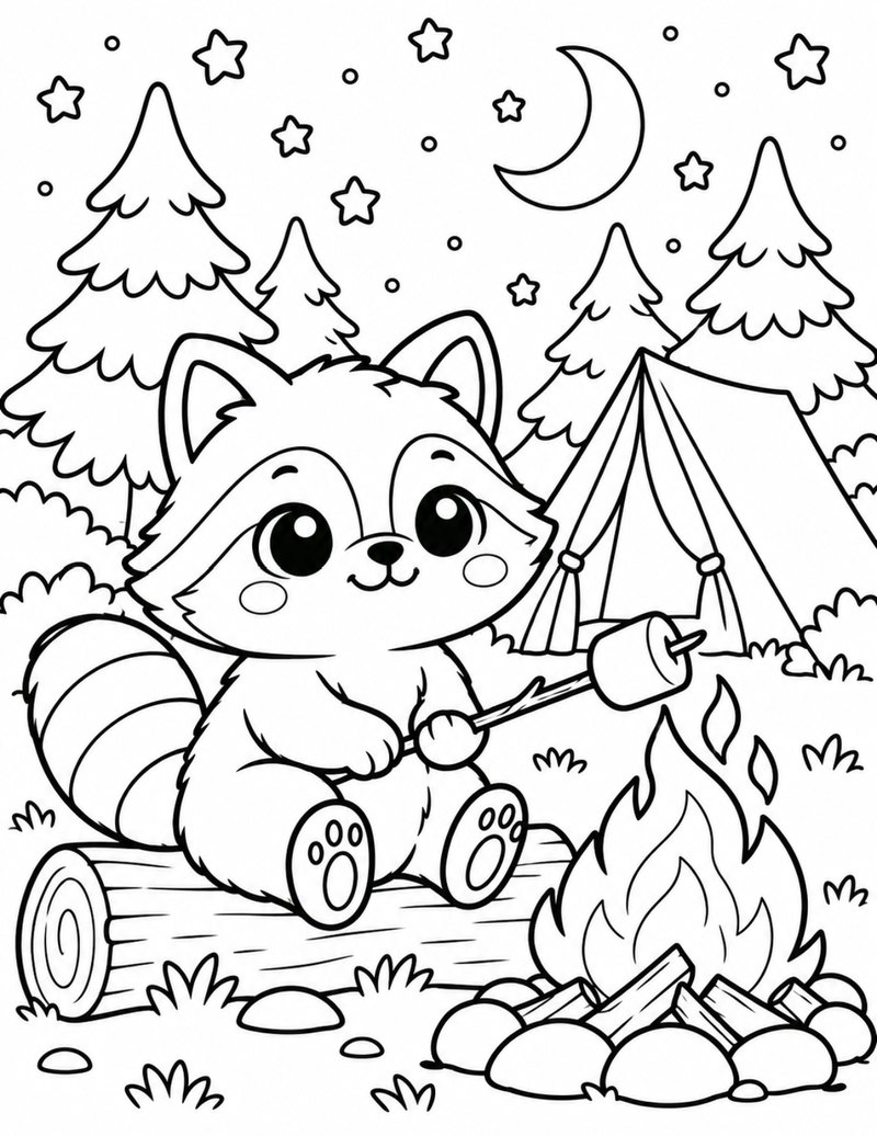 Summer sample: raccoon toasting marshmallows