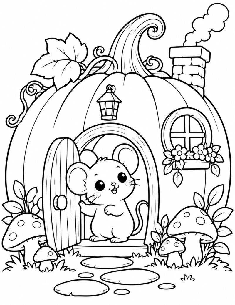 Autumn sample: mouse in a pumpkin house